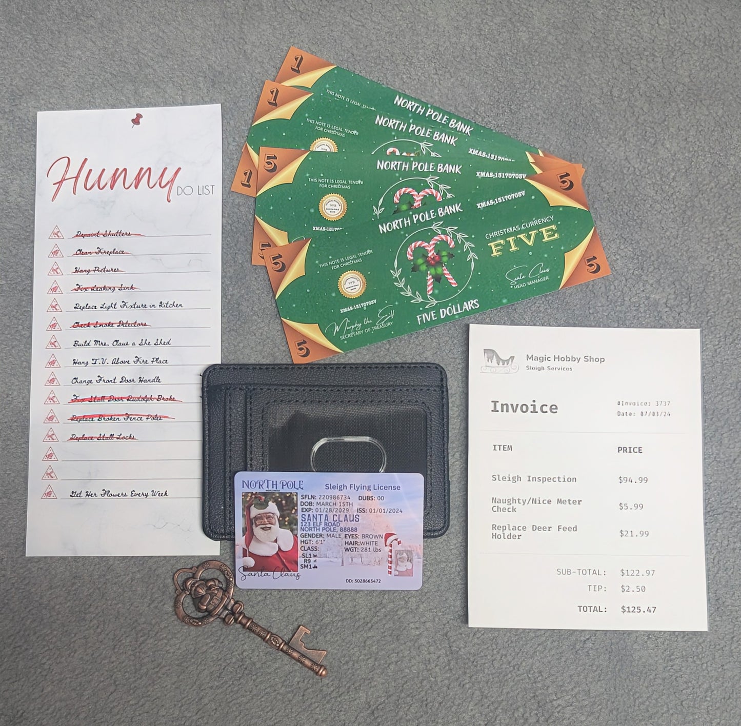 Black Santa’s Wallet & Key Set for Christmas Evidence Kit